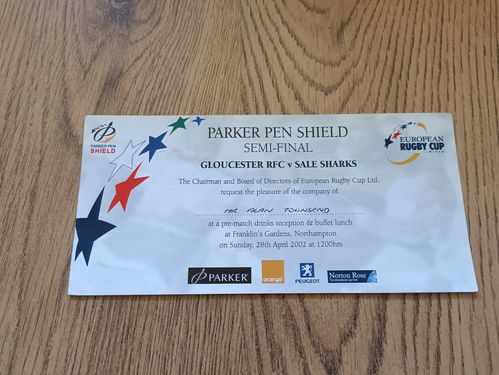 Gloucester v Sale 2002 Parker Pen Shield Semi-Final Rugby Lunch Invitation