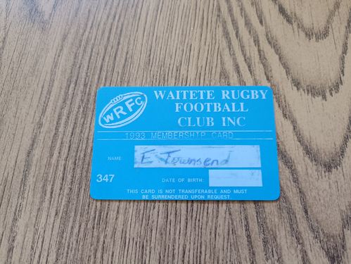 Waitete Rugby Club (New Zealand) 1993 Membership Card