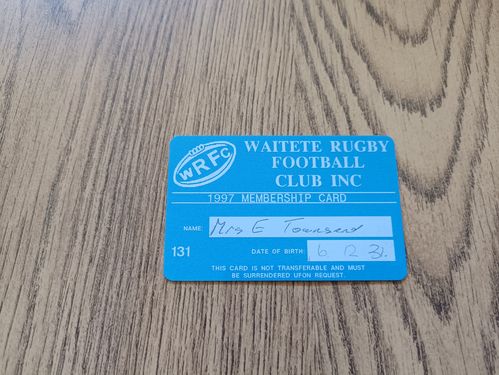 Waitete Rugby Club (New Zealand) 1997 Membership Card