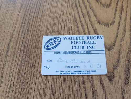 Waitete Rugby Club (New Zealand) 1998 Membership Card