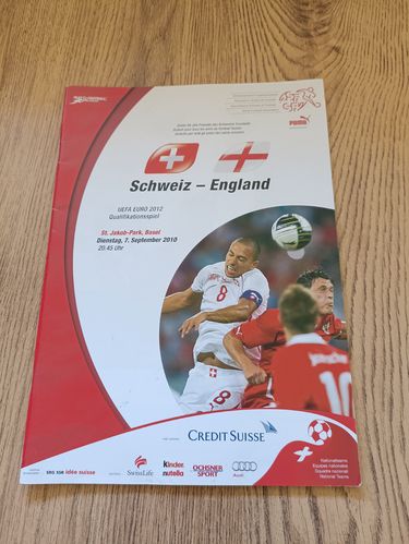 Switzerland v England Sept 2010 UEFA Euro Qualifier Football Programme