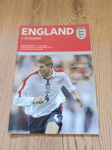 England v Slovakia June 2003 UEFA Euro Qualifier Football Programme