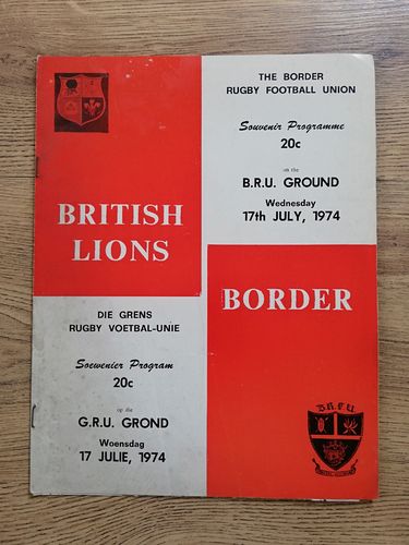Border v British Lions July 1974 Rugby Programme