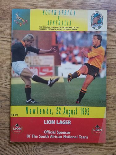 South Africa v Australia 1992 Rugby Programme