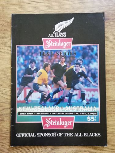 New Zealand v Australia Aug 1991 Rugby Programme