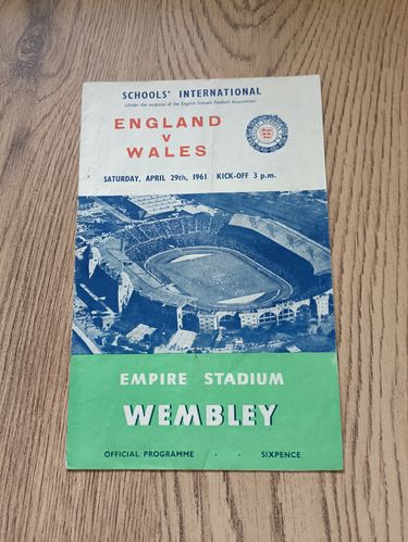 England Schools v Wales Schools April 1961 Football Programme