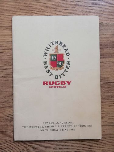 Rugby World Awards 1990 Luncheon Menu & Guest List