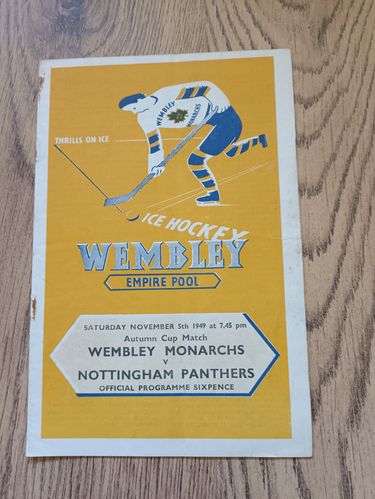 Wembley Monarchs v Nottingham Panthers Nov 1949 Autumn Cup Ice Hockey Programme