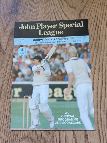 Derbyshire v Yorkshire Aug 1986 John Player League Cricket Programme