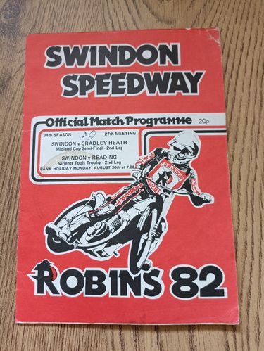 Swindon v Cradley Heath \ Reading Aug 1982 Speedway Programme