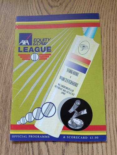 Yorkshire v Worcestershire Aug 1995 AXA Equity & Law League Cricket Programme