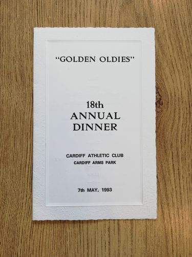 Cardiff Athletic Club 1993 ' Golden Oldies ' Rugby Dinner Menu