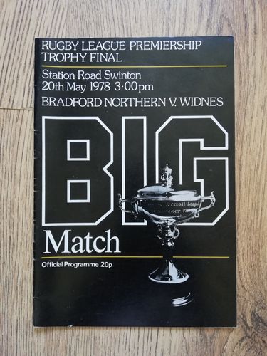 Bradford Northern v Widnes 1978 Premiership Trophy Final Rugby League Programme