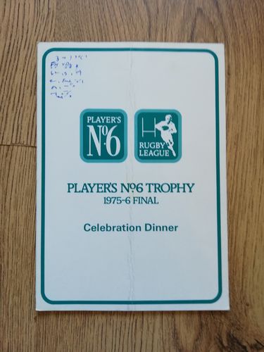 Widnes v Hull 1976 Players No6 Trophy Final Rugby League Celebration Dinner Menu