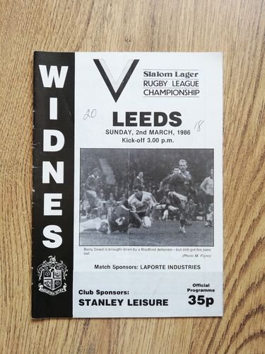 Widnes v Leeds March 1986 Rugby League Programme