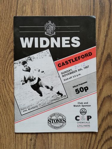 Widnes v Castleford Nov 1987 Rugby League Programme