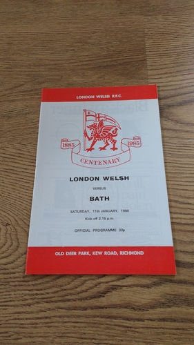 London Welsh v Bath Jan 1986 Rugby Programme