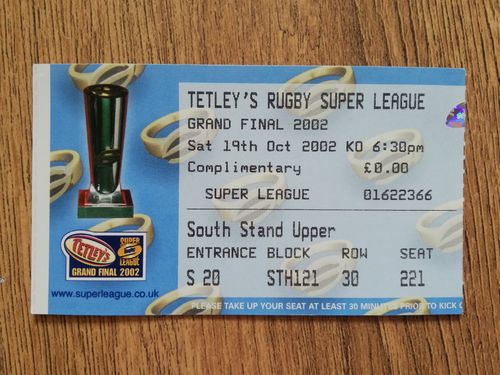 Bradford Bulls v St Helens 2002 Super League Grand Final Rugby League Ticket