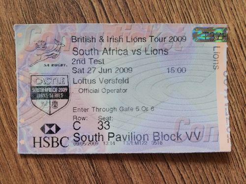 South Africa v British Lions 2nd Test 2009 Used Rugby Ticket