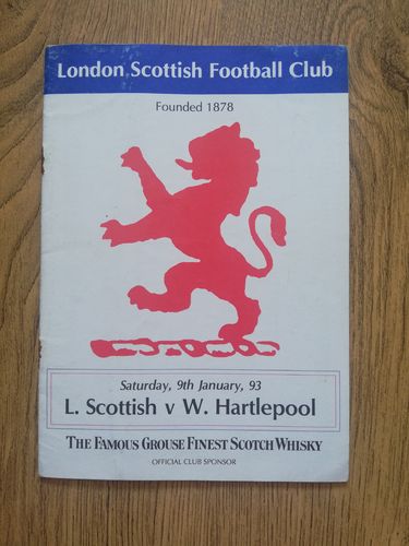 London Scottish v West Hartlepool Jan 1993 Rugby Programme