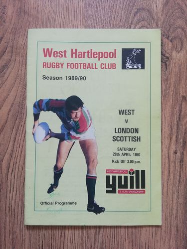 West Hartlepool v London Scottish April 1990 Rugby Programme