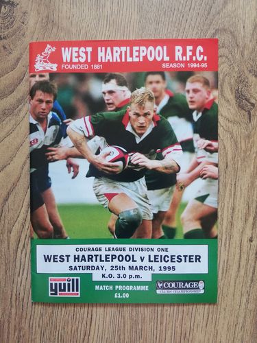 West Hartlepool v Leicester Mar 1995 Rugby Programme