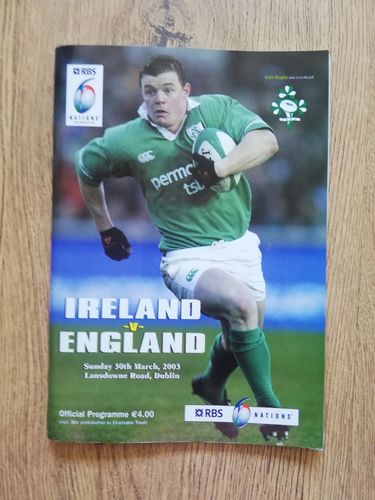 Ireland v England 2003 Rugby Programme
