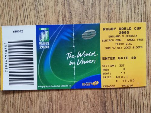 England v Georgia 2003 Used Rugby World Cup Ticket