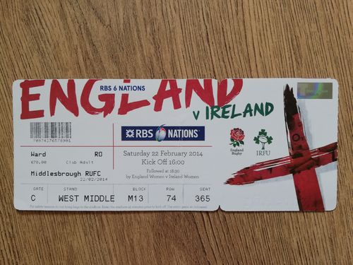 England v Ireland 2014 Used Rugby Ticket