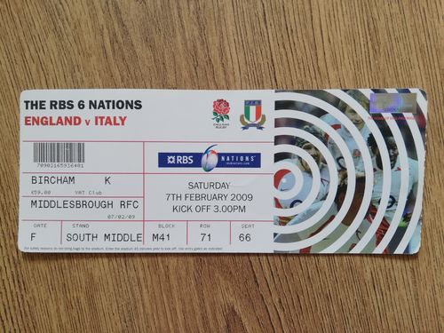 England v Italy 2009 Used Rugby Ticket