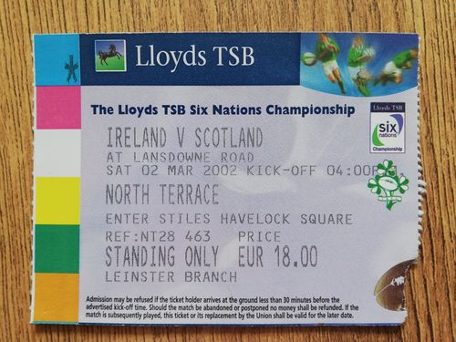 Ireland v Scotland 2002 Used Rugby Ticket