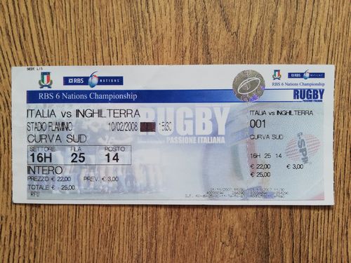 Italy v England 2008 Used Rugby Ticket