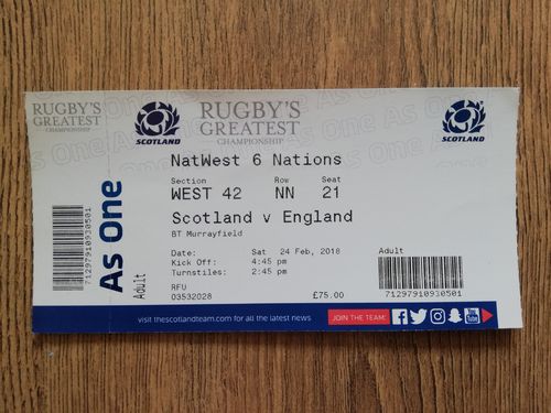 Scotland v England 2018 Used Rugby Ticket