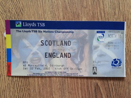 Scotland v England 2002 Used Rugby Ticket