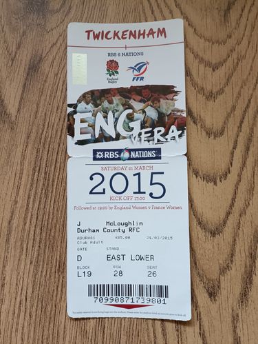England v France March 2015 Used Rugby Ticket