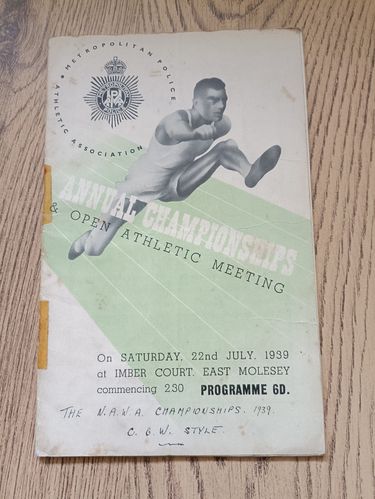 Metropolitan Police 1939 Annual Championships & Open Athletic Meeting Programme