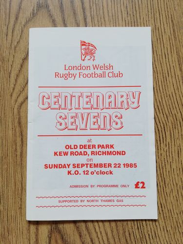 London Welsh Centenary Sevens Sept 1985 Rugby Programme