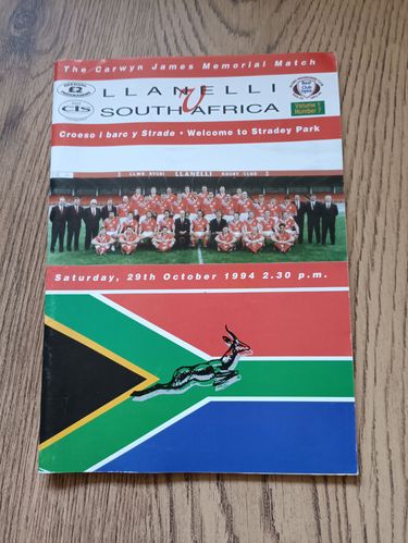 Llanelli v South Africa Oct 1994 Rugby Programme
