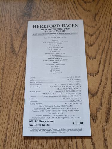 Hereford First May Meeting 2000 Horse Racing Racecard