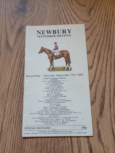 Newbury September Meeting 1983 Horse Racing Racecard