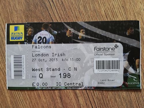 Newcastle Falcons v London Irish Oct 2013 Used Rugby Ticket