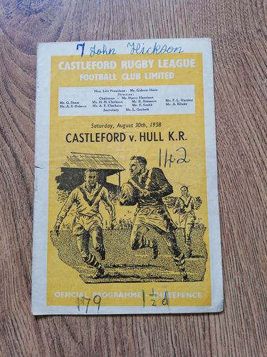 Castleford v Hull KR Aug 1958 Rugby League Programme