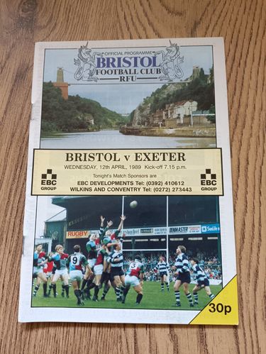 Bristol v Exeter April 1989 Rugby Programme