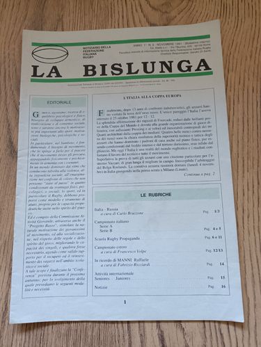 ' La Bislunga ' Nov 1991 Italian Rugby Federation Newsletter