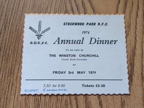 Stockwood Park Rugby Club 1974 Annual Dinner Invitation Card