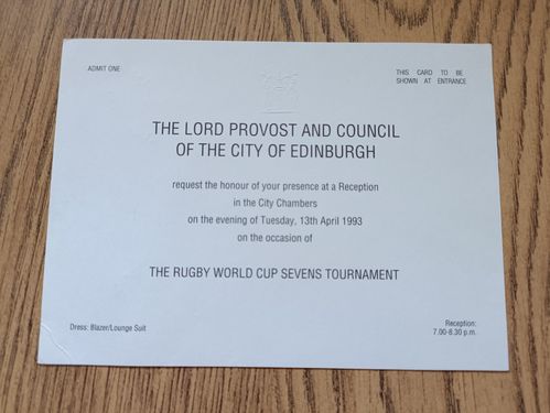 Rugby World Cup 7s 1993 Lord Provost \City Council Reception Invitation Card