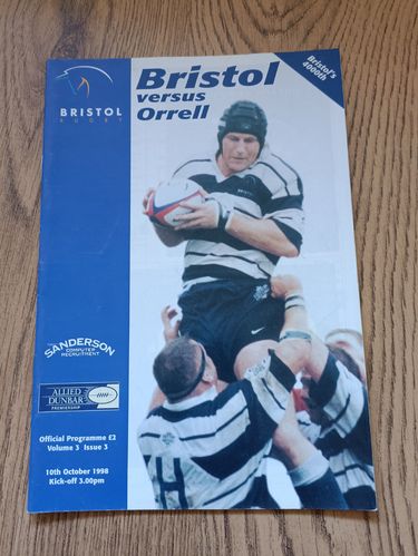 Bristol v Orrell Oct 1998 Rugby Programme