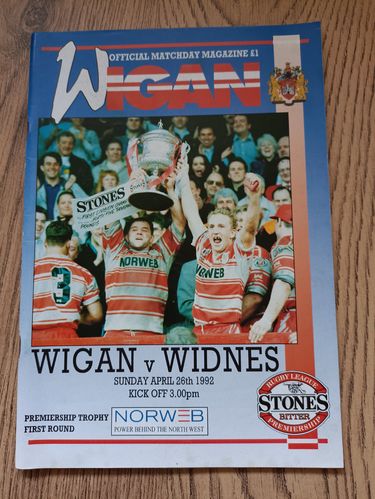 Wigan v Widnes April 1992 Premiership Rugby League Programme