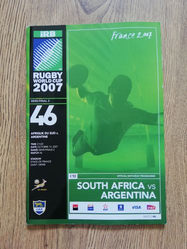 South Africa v Argentina 2007 Semi-Final Rugby World Cup Programme