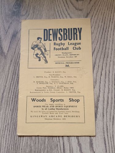 Dewsbury v York Jan 1962 Rugby League Programme